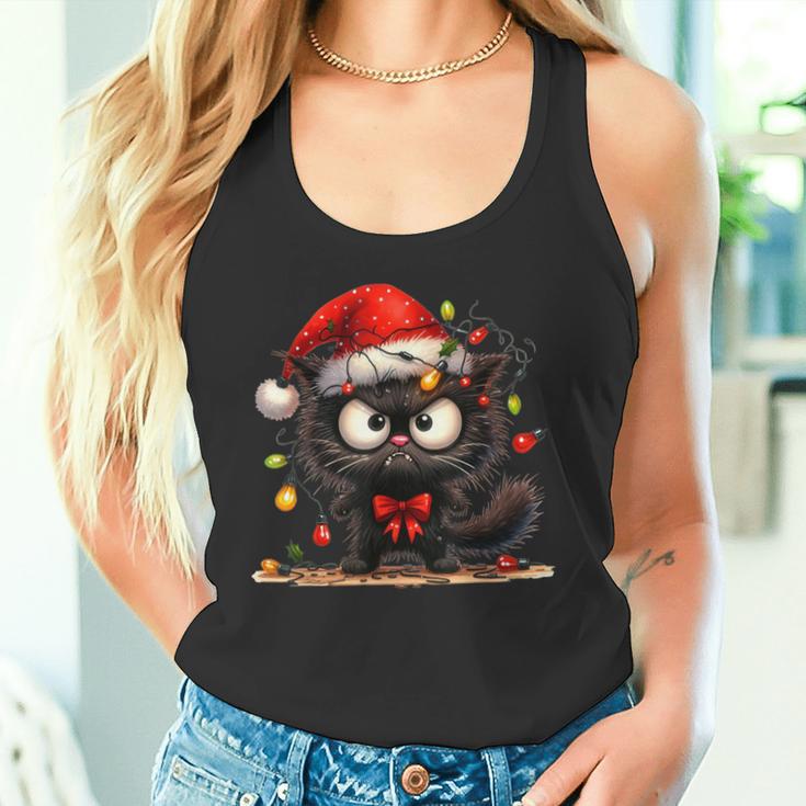 Christmas Grumpy Angry Cat Naughty Fairy Lights Tank Top