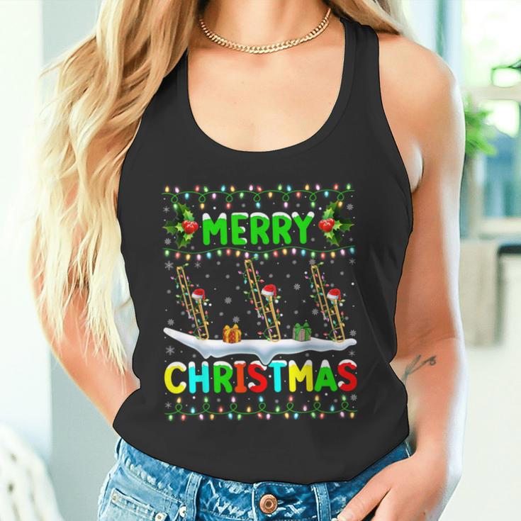 Christmas Trombone Lighting Santa Hat Merry Christmas Trombone Tank Top