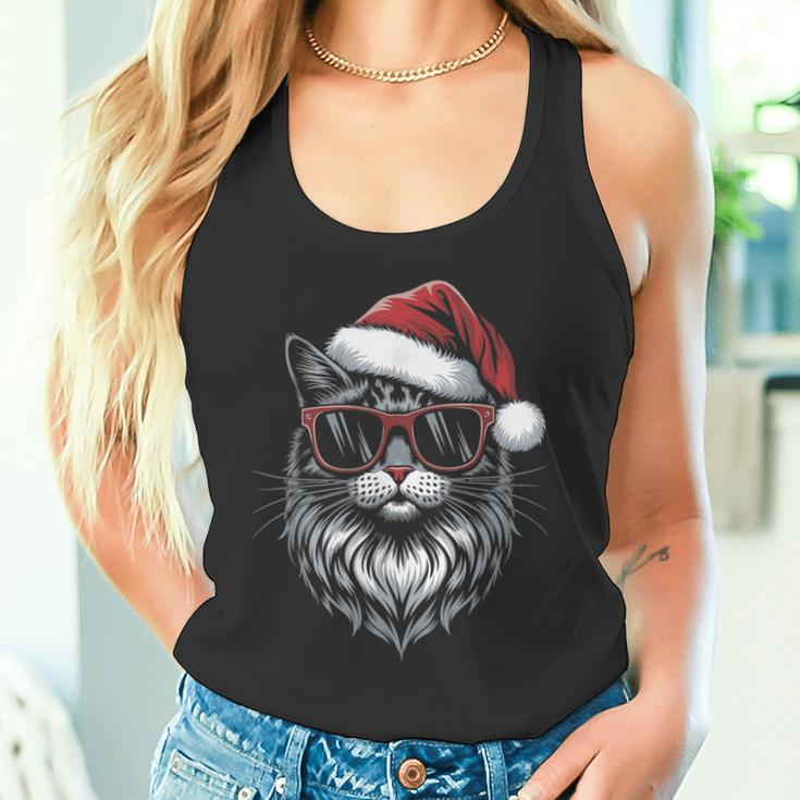 Cool Christmas Cat Santa Christmas Fun Tank Top