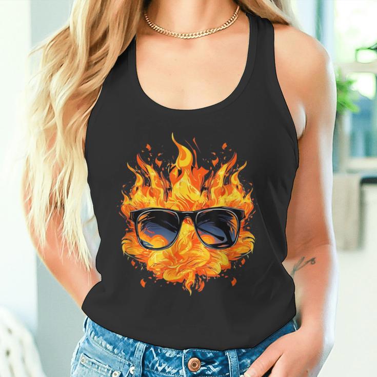 Cool Fire And Flames Glasses Tank Top