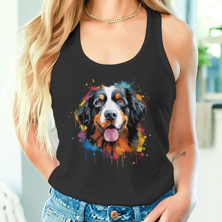 Cute Bernese Mountain Dog On Painted Bernese Mountain Dog Tank Top