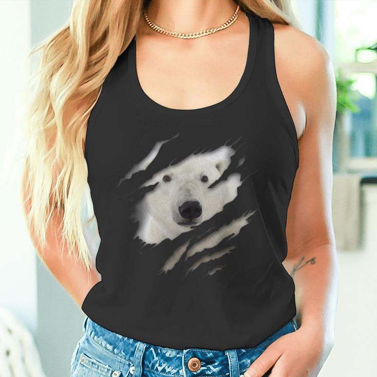 Cute Polar Bear Face Animal Rider Polar Bear Ripped Tank Top