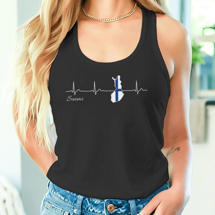 Finland Suomi Heartbeat I Love Finland Flag Tank Top