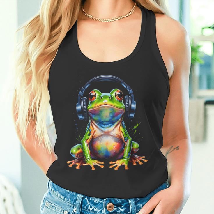 Frog Headphones Colourful Animal Print Tank Top