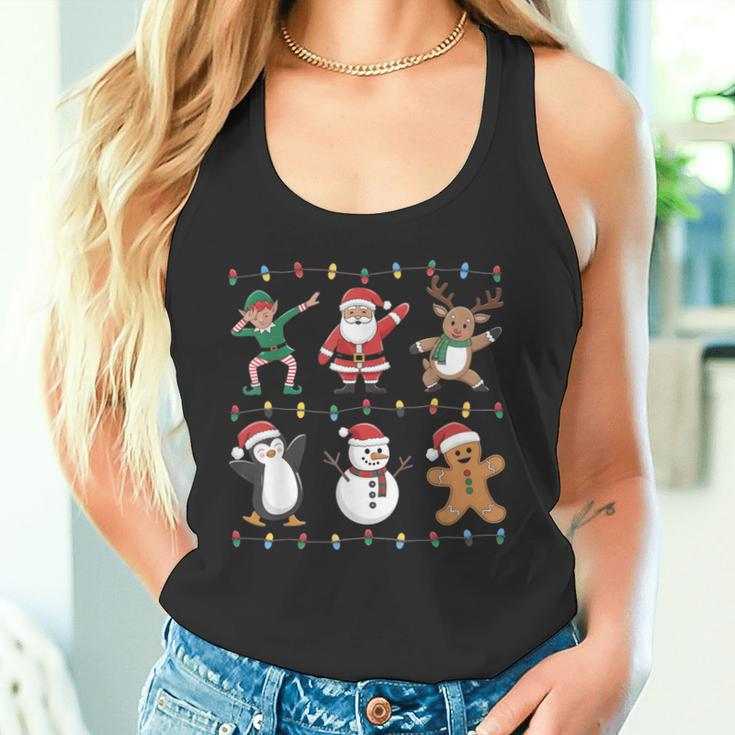 Christmas Reindeer Penguin Graphic With Santa Hat Tank Top