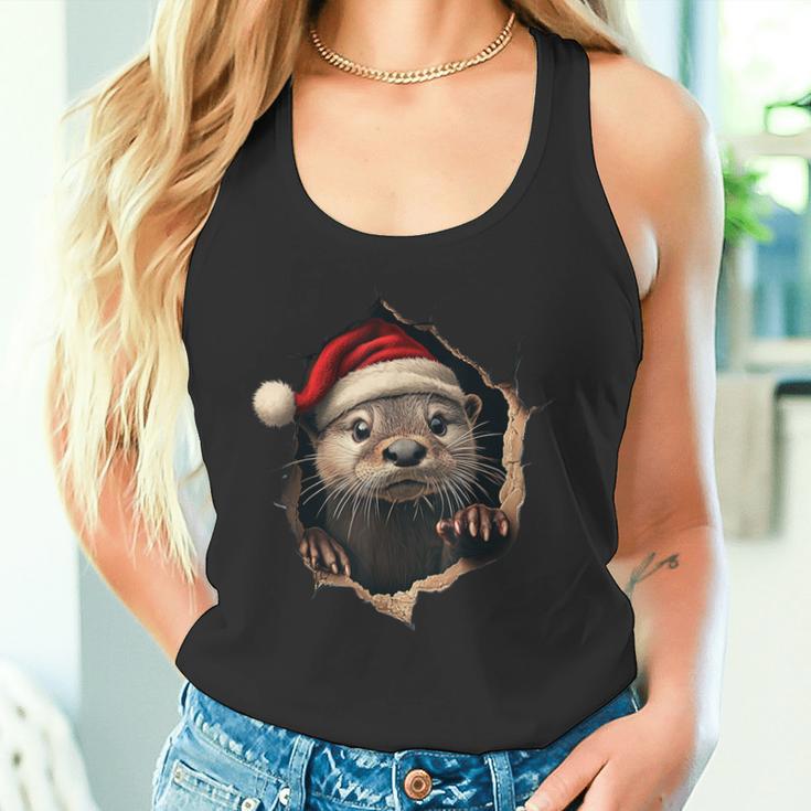 Otter With Christmas Hat Sunglasses Cute Otter Tank Top