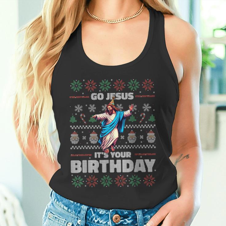 Go Jesus It's Your Birthday Fun Ugly Christmas Sweater Meme Tank Top