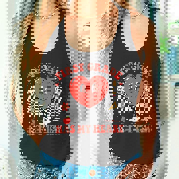 Groovy First Grade Has My Heart Valentines Day Teacher Tank Top