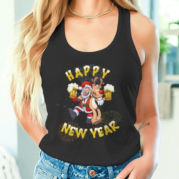 Happy New Year Santa With Rudolph The Reindeer Party Tank Top