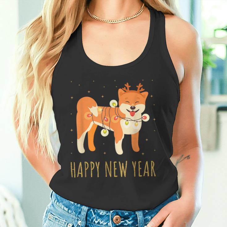 Happy Shiba Dog Celebrates New Year's Eve In Christmas Lights Tank Top