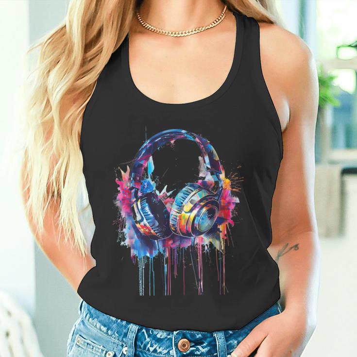 Headphones Music Dj Beatmaker Techno Splash House Music Edm Tank Top