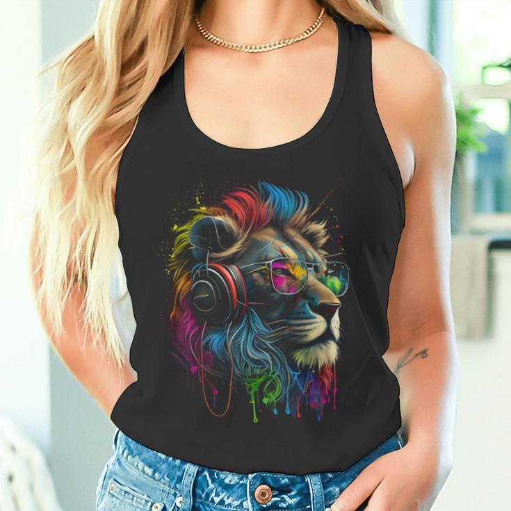 Lion Sunglasses Headphones Party Lion Lovers Lion Tank Top