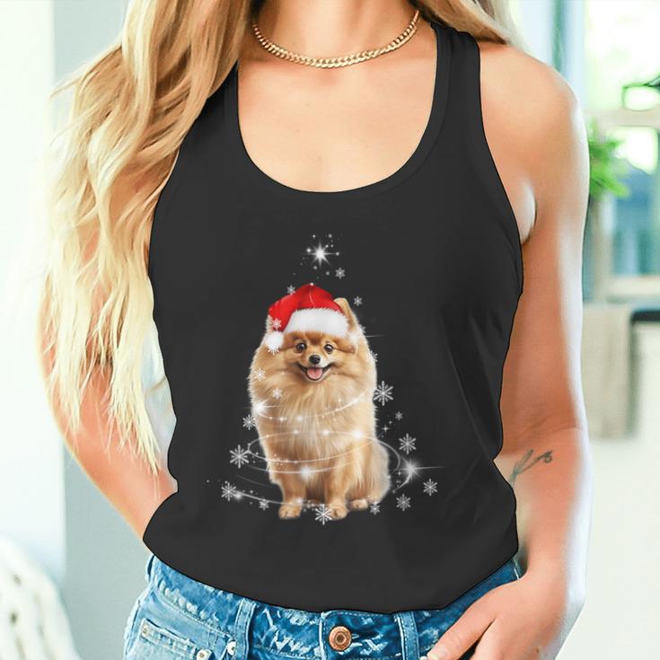 Pomeranian Christmas Tree Santa Hat Lights Jumper Tank Top