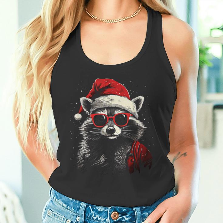 Raccoon With Christmas Hat Christmas Tank Top