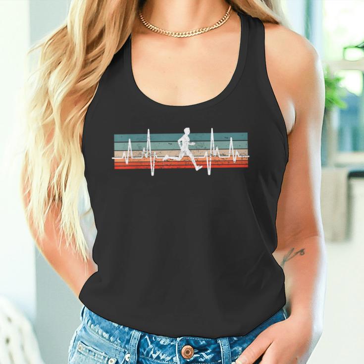 Retro Running Marathon Jogging Heartbeat Ecg Runner Motif Tank Top