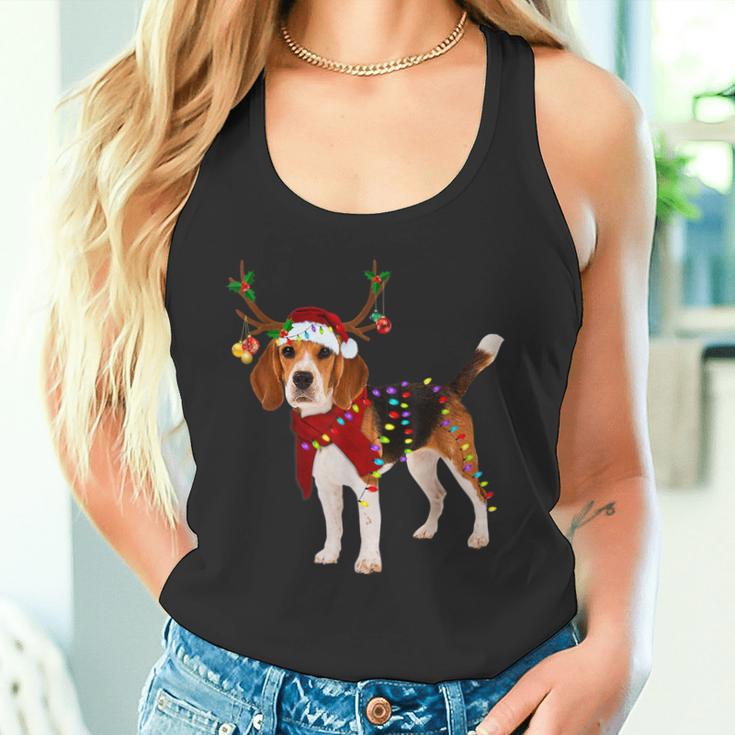 Santa Claus Beagle Reindeer Light Christmas Tank Top