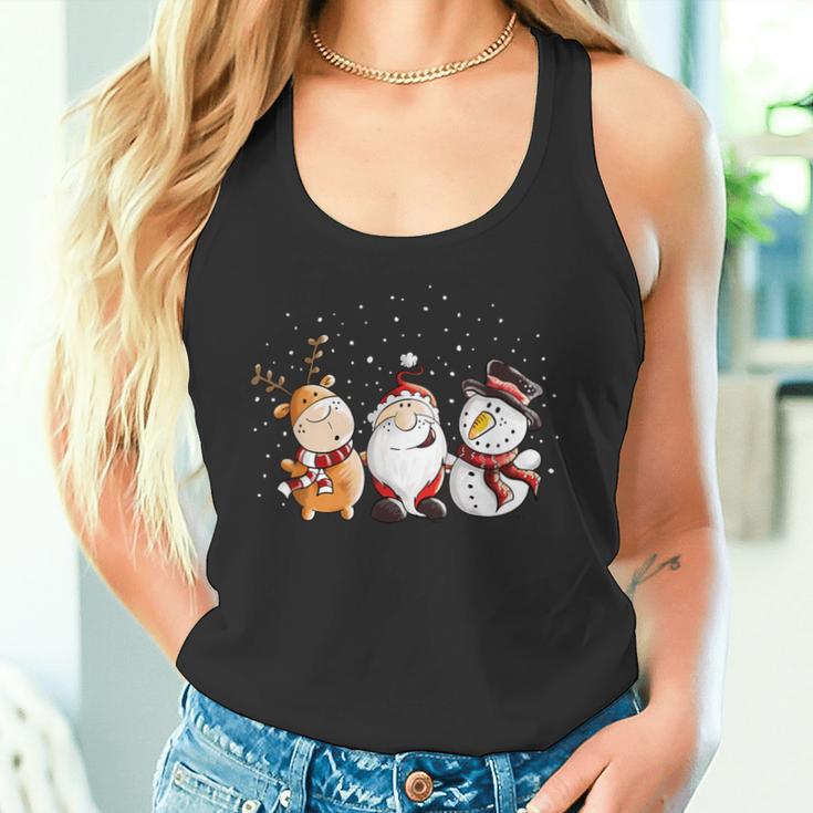 Santa Claus Reindeer And Snowman In The Snow I Christmas Tank Top