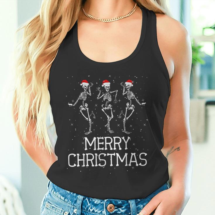 Skeletons Dance With Christmas Hats Merry Christmas Skeleton Tank Top