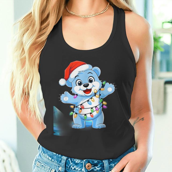 Süßer Weißer Bär In Weihnachtsmannmütze Mit Weihnachtslichtern Tank Top