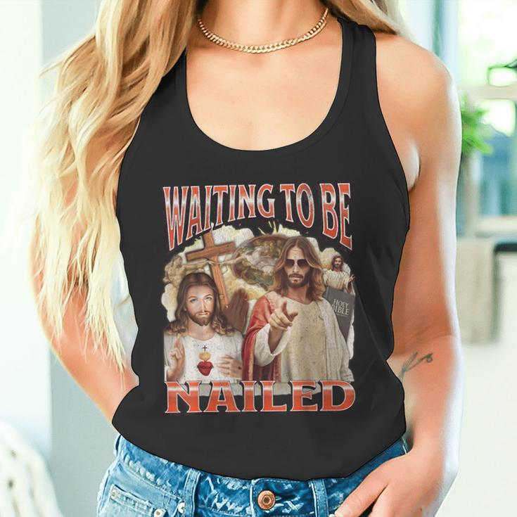 I Wait To Be Nailed Offensive Jesus Humour Adult Tank Top