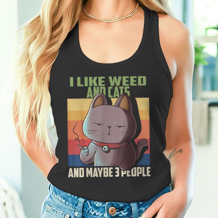 I Like Weed Cats And Maybe 3 People Cat Cannabis Grass Tank Top