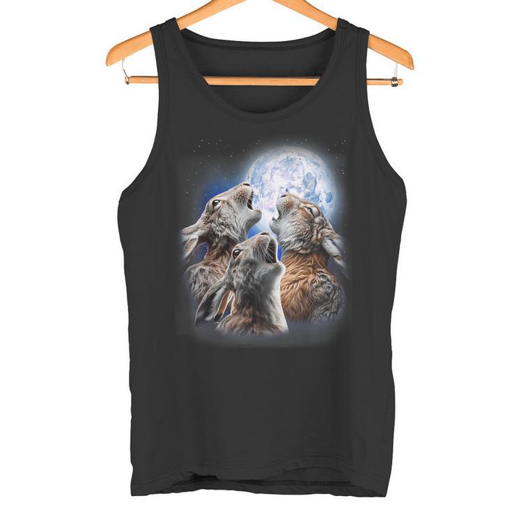 Howling Rabbit Shirt 3 Hares Howling At The Moon Hare Rabbit Bunny Lover Tank Top - Monsterry