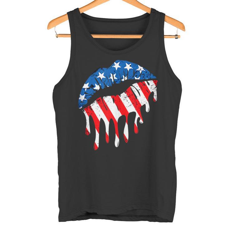 4th Of July Sexy Lips American Flag Vintage Patriotic USA Tank Top