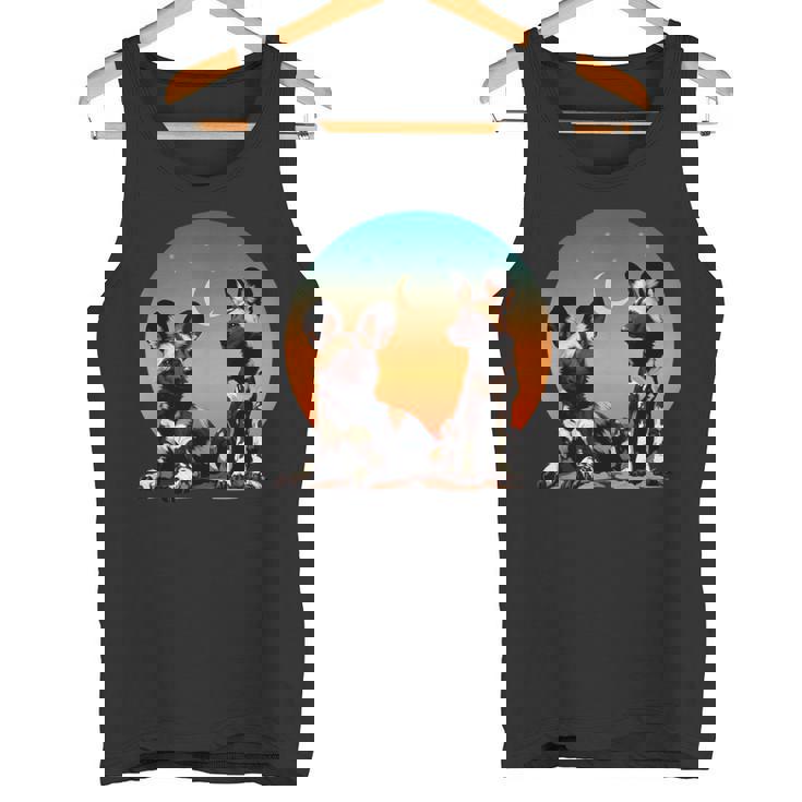 African Painted Wild Dogs Sunset Moon Wild Dog Lovers Tank Top