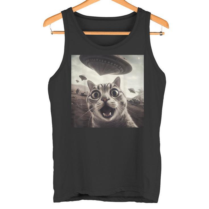 Alien Ufo Lustige Katze Selfie Angst Katze Liebhaber Raumschiff Ufo Tank Top