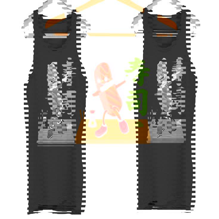 Bailando Sushi Lindo Divertido Dibujos Animados Sushi Camiseta sin mangas