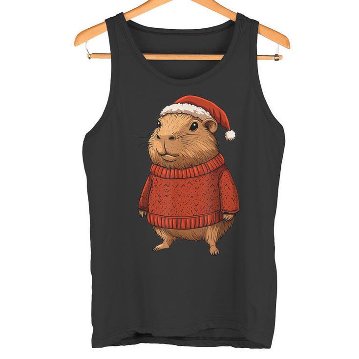 Capybara Ugly Sweater Santa Hat Christmas Tank Top