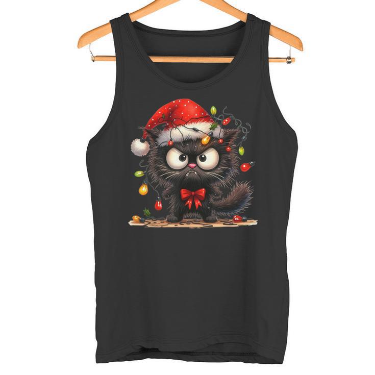 Christmas Grumpy Angry Cat Naughty Fairy Lights Tank Top