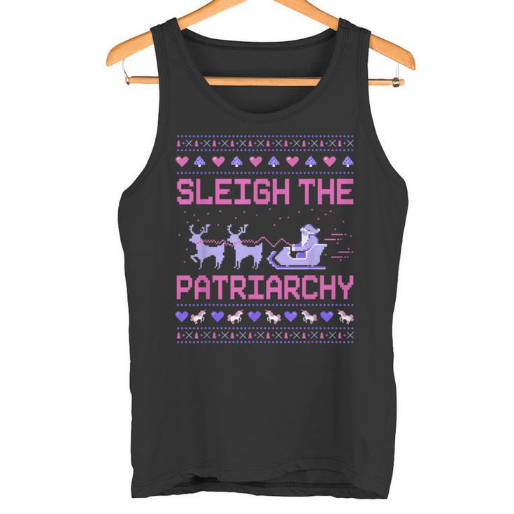 Christmas Sleigh The Patriarchy Feminist Feminism Deer Xmas Tank Top