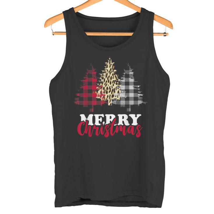 Christmas Tree Buffalo Check Leopard Xmas Merry Christmas Tank Top