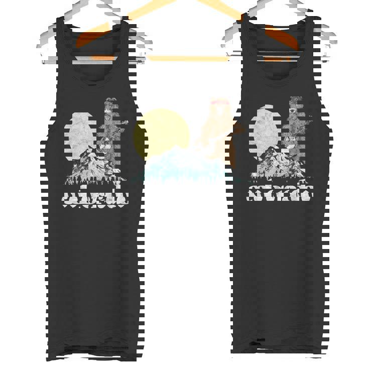 Colorado Banjo Bear Retro Style Mountains Sketch Tank Top