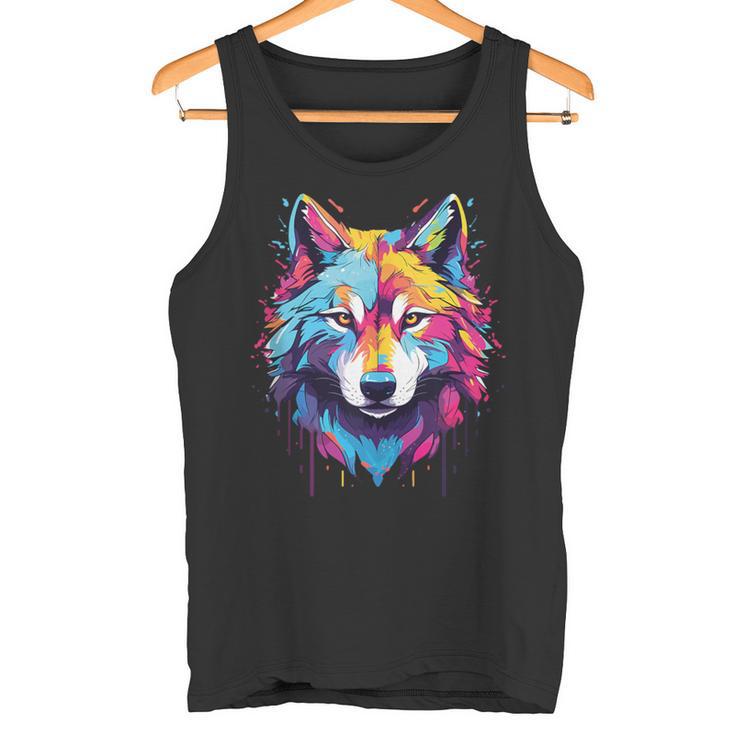 Colorido Lobo Arte Amante Lobos Espíritu Animal Multicolor Arte Sin Mangas Camiseta sin mangas