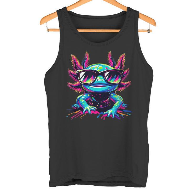 Cool Axolotl With Sunglasses Colourful Motif Axolotl Tank Top