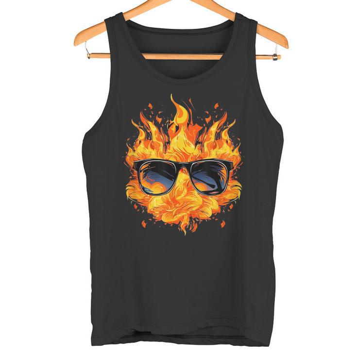 Cool Fire And Flames Glasses Tank Top