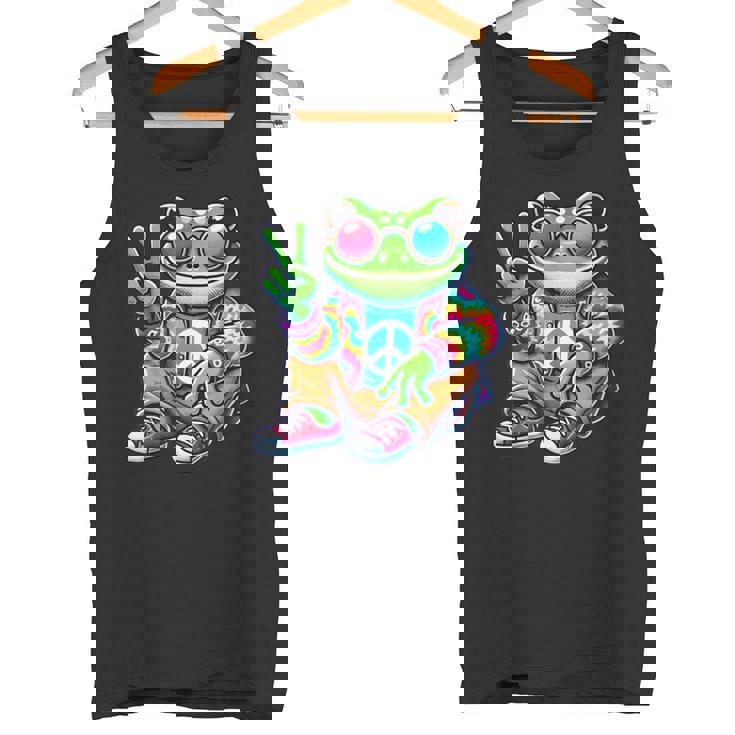 Cool Frog Peace Sign Diseño Hippie Estilo Retrointage Para Niños Camiseta sin mangas