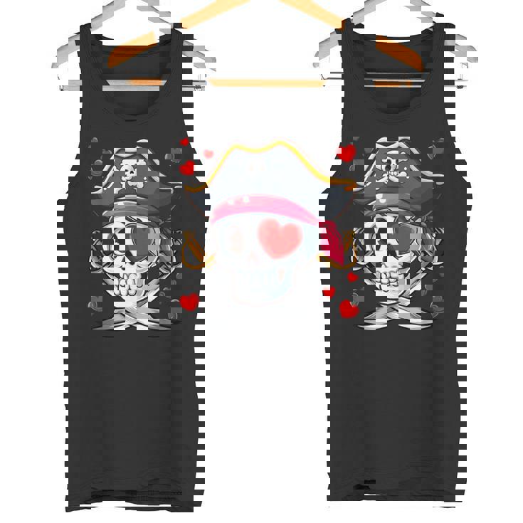 Corazones De Sanalentín Con Forma De Calavera De Pirata Lindos Corazones Familiares Y Niños Pequeños Camiseta sin mangas