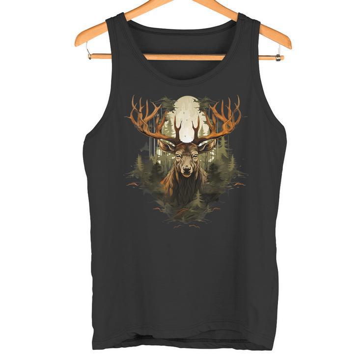 Deer Wildlife Nature Motif Animal Lovers Landscape Forest Tank Top