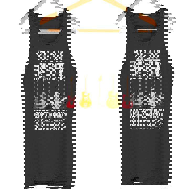 Divertida De Regalo Con Texto En Inglés You Can Never Have Too Many Guitars Camiseta sin mangas