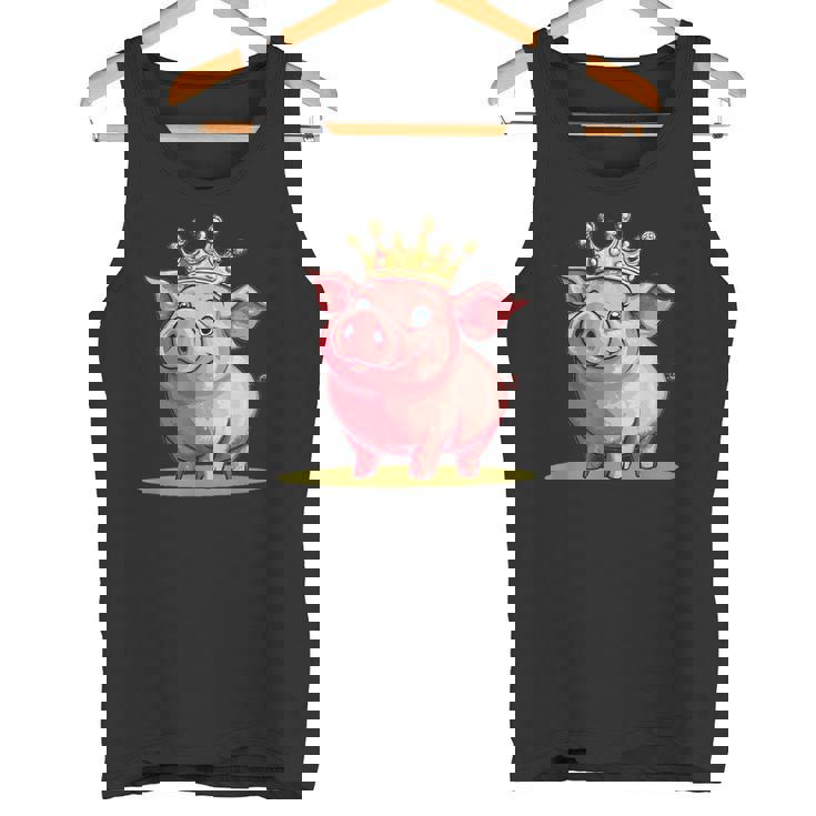 Divertido Cerdo Con Corona Para Los Amantes Del Reino Y Los Cerditos Camiseta sin mangas