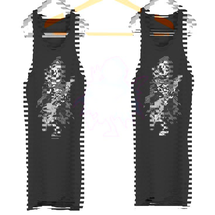 Esqueleto Calavera Guitarra Rock En Heavy Metal Diablo Cuernos Música Camiseta sin mangas