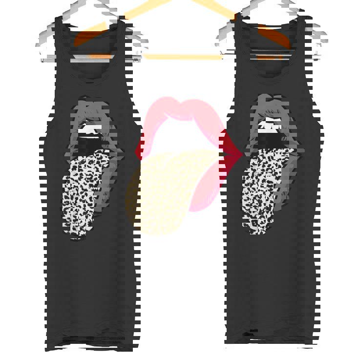 Estampado De Leopardo Labios Rojos Sexy Cheetah Leopard Print Labios Rojos Camiseta sin mangas