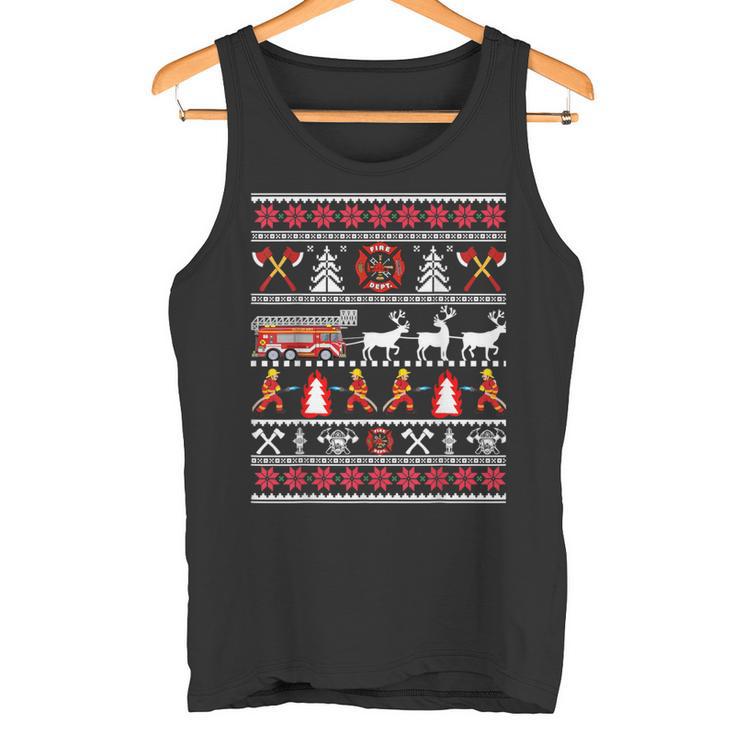 Fireman Ugly Christmas Sweater Fireman Fire Brigade Tank Top