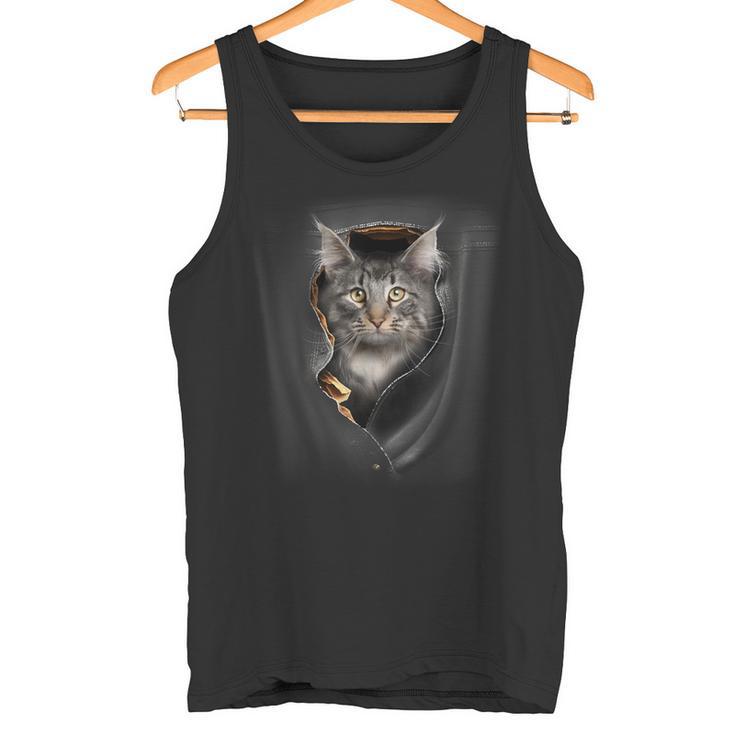 Pocket With Maine Coon Cat Motif Tank Top