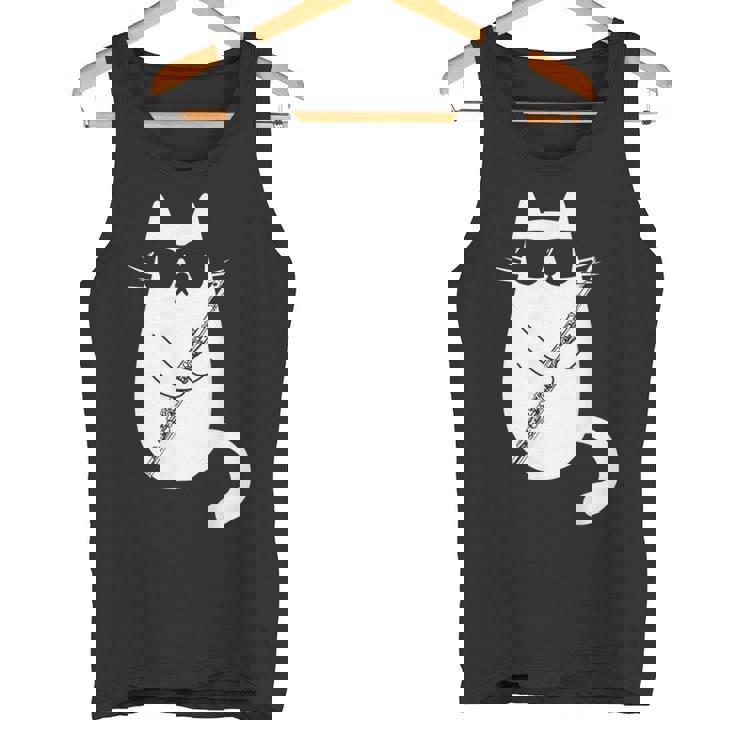 Gato Gracioso Con Gafas De Sol De Músico Flauta Travesera Camiseta sin mangas