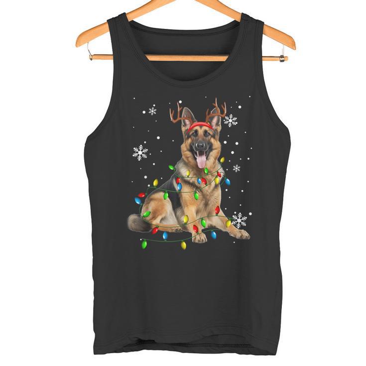 German Shepherd Christmas Tree Lighting Pyjamas Dog Lover Christmas Tank Top