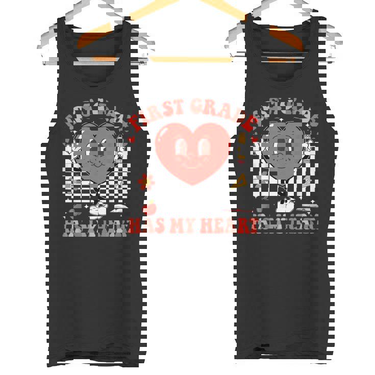 Groovy First Grade Has My Heart Valentines Day Teacher Tank Top